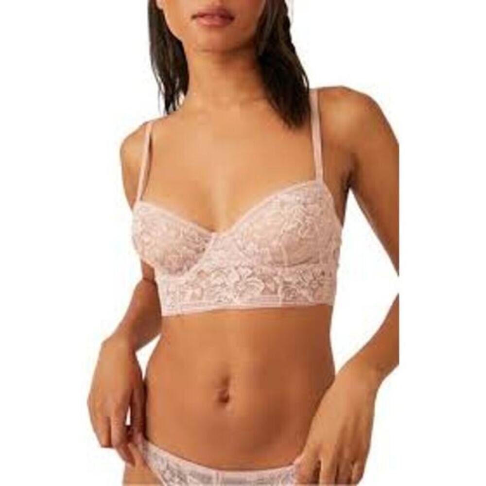 NWT Free People Sorento Demi Lace Longline Underwire Bra Beige Light Sand 34B
